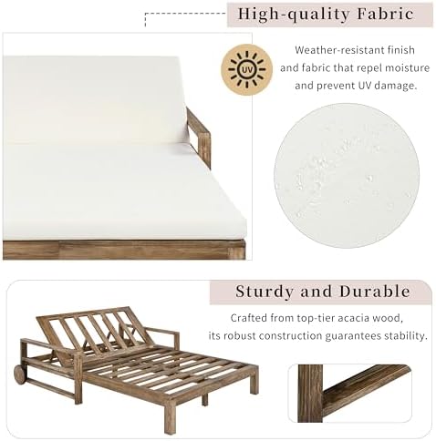 Merax Acacia Wood Outdoor Daybed Sofa, Farmhouse Patio Sun Lounger - Image 6