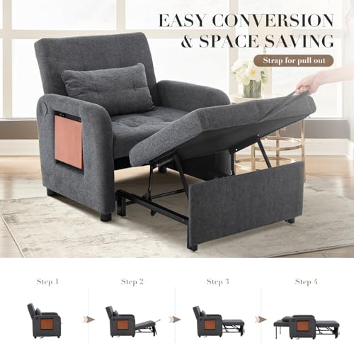 MALOL Convertible Chair-Fabric Sofa Bed, Single Sleeper Sofa, Dark Grey - Image 6