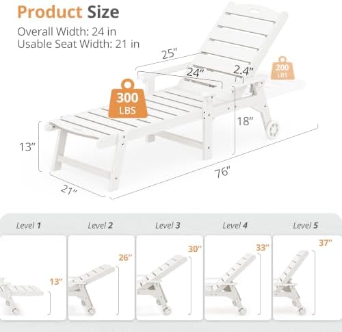 LUE BONA Outdoor Chaise Lounge Chairs Set of 2, 5-Position - Image 2