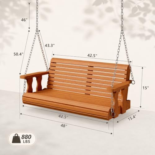 VINGLI 4 FT Heavy Duty Wooden Porch Swing, 880 LBS Outdoor Swing - Image 4