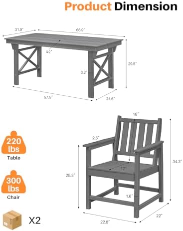 7 Pieces HDPE Outdoor Dining Set, Patio Dining Set - Image 3