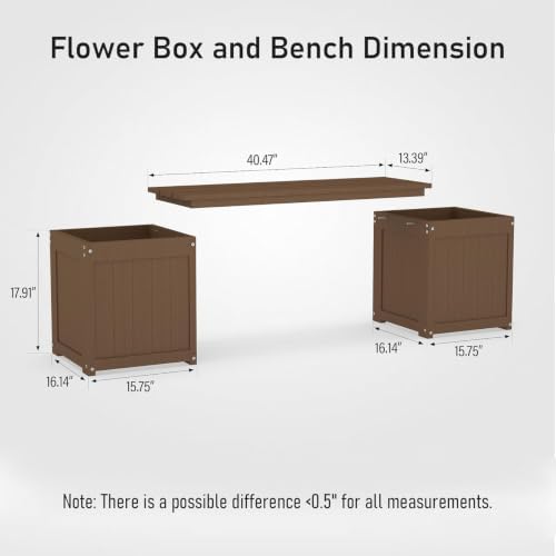 Brown Outdoor Bench with Planters, Garden Bench with Flower Boxes - Image 2