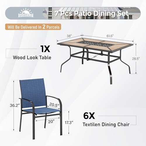 7pc Patio Dining Set, 60”Metal Table & 6 Chairs - Image 6