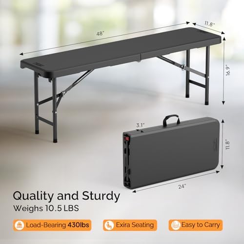 VINGLI 4 feet Plastic Folding Bench, Portable in/Outdoor Picnic Party Camping - Image 3