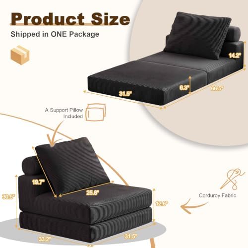 Folding Sofa Bed, 3-in-1 Convertible Sleeper Chair Bed - Image 2