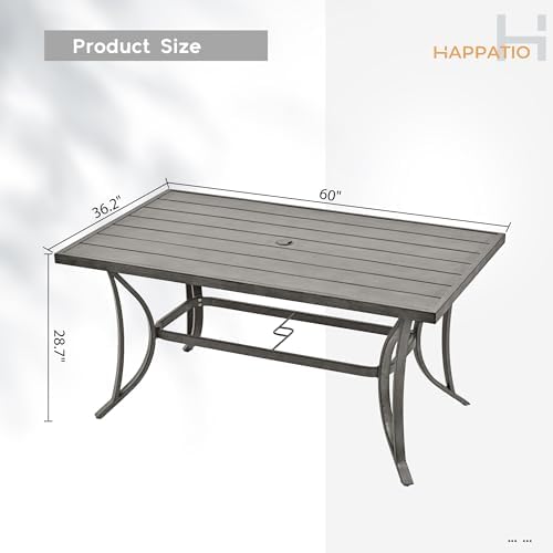 Patio Dining Table for 6, Large Rectangle 60"×36.2", Patio Aluminum Slat Dining - Image 3