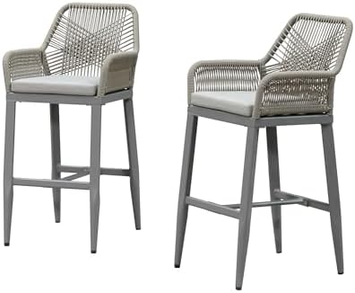 PURPLE LEAF 29" Bar Height Stools Set of 2 Water Repellent, Light Grey by PURPLELEAF