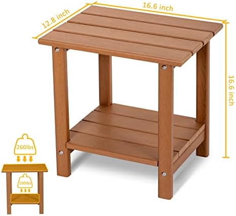 2 Tier Outdoor Side Table with Wood-Like Grain, 16.6" HDPE Adirondack Table - Image 3