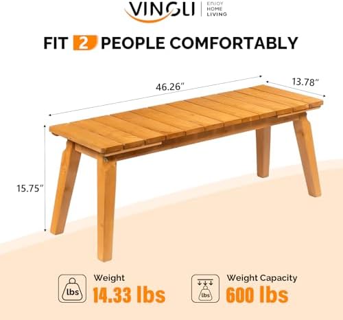 VINGLI Outdoor Wood Bench, Outdoor Bench - Image 3