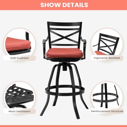 30" Outdoor Swivel Bar Stools Set of 4, Aluminum Bar Height Chairs - Image 6