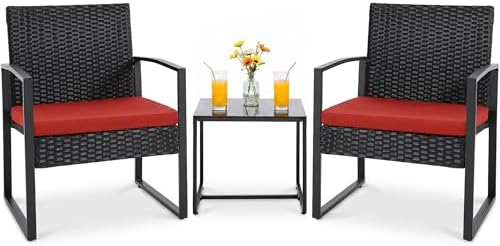 Flamaker 3 Pieces Patio Furniture Set Outdoor Wicker Bistro Chair by Flamaker