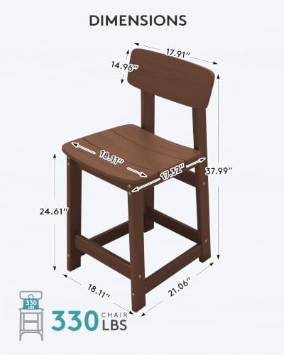 SERWALL Outdoor HDPE Counter-Height Bar Stools Set of 2 - Image 3