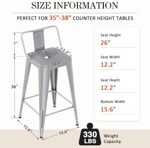 Metal Bar Stools Set of 4, 26 Inch Counter Height Stools - Image 2