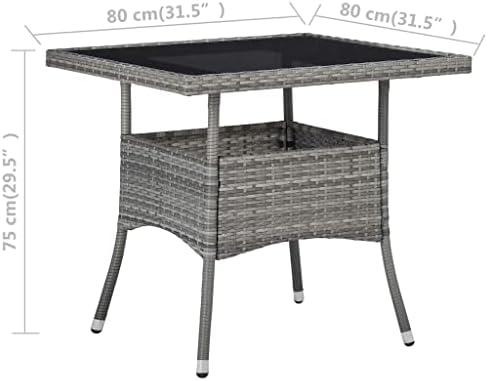 vidaXL Patio Dining Table Gray Poly Rattan and Glass - Image 7