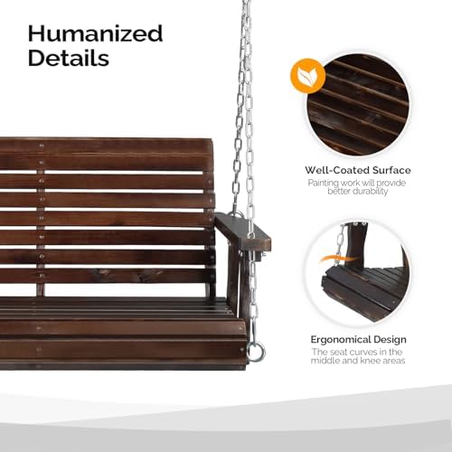 Bonnlo 5FT Rustic 880LBS Porch Swing, PU Bench - Image 3