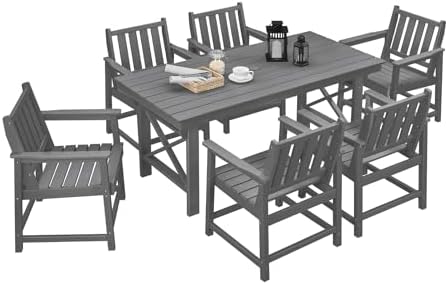 7 Pieces HDPE Outdoor Dining Set, Patio Dining Set by SeeHill