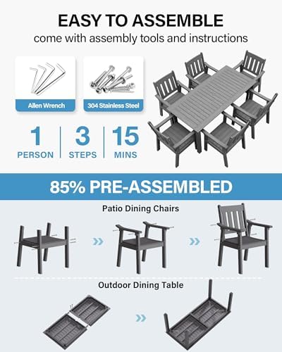 YEFU Outdoor Dining Table for 6, All-Weather HIPS, Aluminum Frame - Image 2