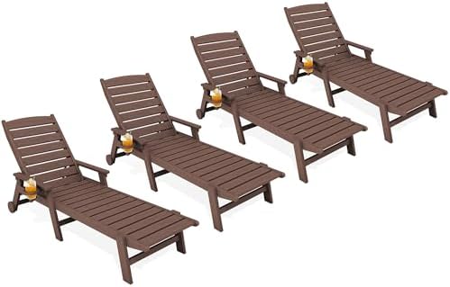 KINGYES HDPE Lounge Chair Outdoor Set of 4, All Weather Pool Lounger by KINGYES
