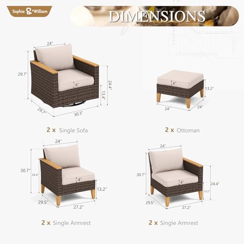 Sophia & William 8 Pieces Wicker Patio Furniture Set, Swivel Chairs - Image 2