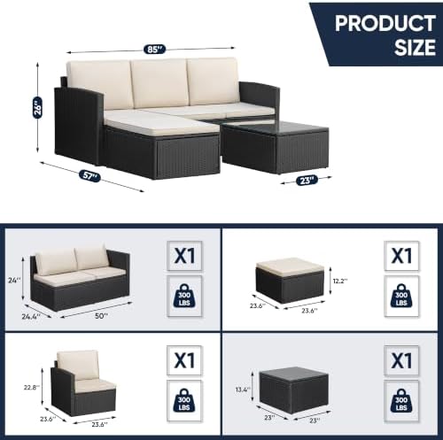 Greesum 3 Piece Patio Furniture Set Outdoor Wicker Rattan Sectional Sofa - Image 6