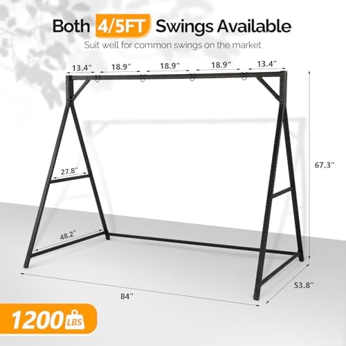 VINGLI 5FT Wicker Swing with Stand, 800 LBS Rattan Porch Swing Set - Image 7