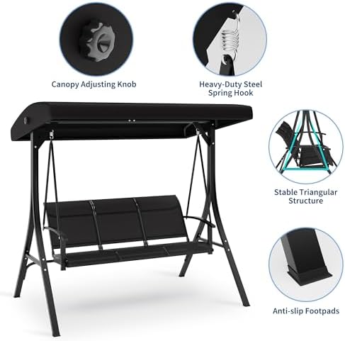 GarveeLife 3-Seat Patio Swing Chair, Outdoor Porch Hanging Swings - Image 4