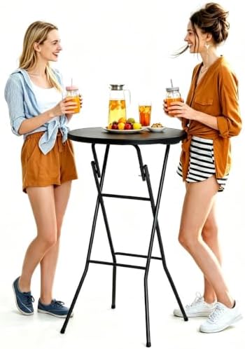 24" Round Folding Table, Plastic Bar Height Tables by IWDOO