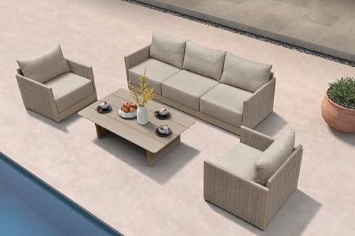 PURPLE LEAF Sectional Sofa 6-Piece w/Table Weather-Resistant Patio by PURPLELEAF