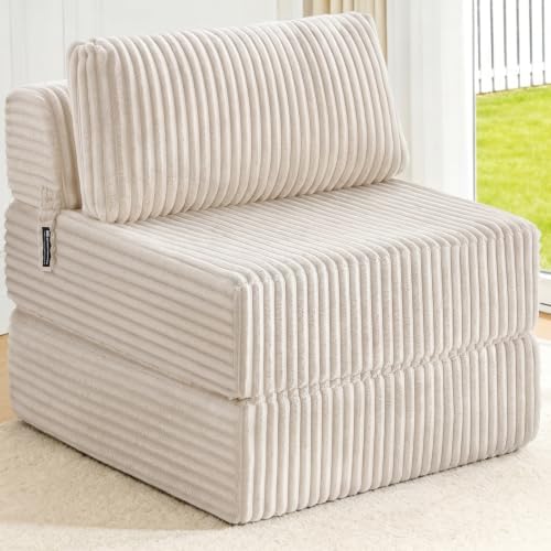 Folding Sofa Bed Convertible 4 in 1 Sleeper Chair Beige Single by MEGAYESHome