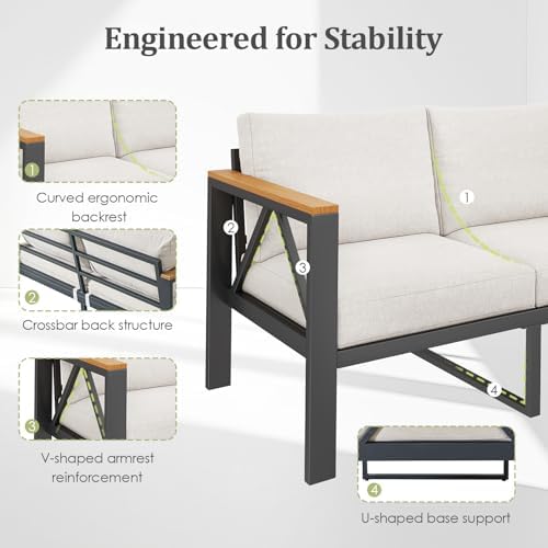 INGEROOM 5 PCS Aluminum Outdoor Patio Furniture Set - Image 3