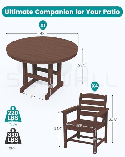 SERWALL 6-Pc Dining Set, 4 Chairs&9FT Umbrella - Image 3