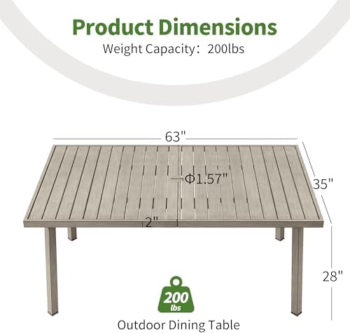 63" Outdoor Dining Table, Aluminum Patio Table - Image 3