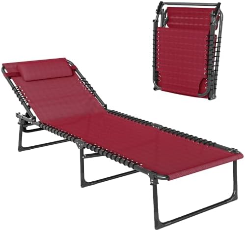 Outsunny Folding Chaise Lounge Chair Outdoor Mesh Seat Wine Red by Outsunny