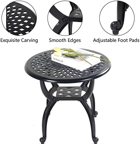 Mandolin Black Cast Aluminum Round Outdoor Patio Coffee End Table - Image 5