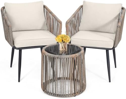 3-Piece Patio Rattan Bistro Conversation Set by KROMAX