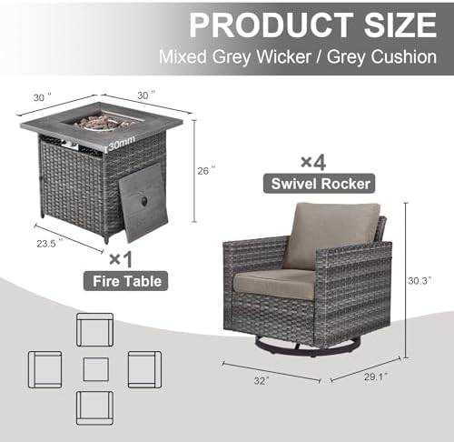 5 Pieces Wicker Patio Furniture Set: 4 Outdoor Swivel Glider Rocker Patio - Image 2
