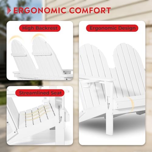 Outdoor Patio HDPE Adirondack Garden Skinny Bench, Weatherproof Front Porch - Image 6