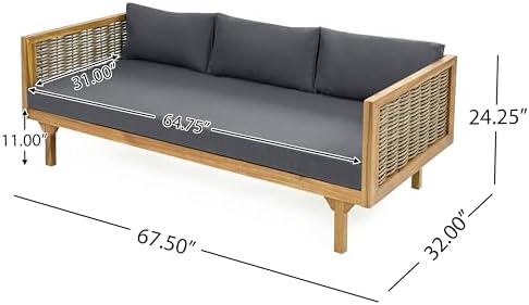 3 Seater Outdoor Patio Sofa, Solid Acacia Wood Frame - Image 2