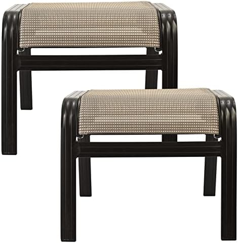 Outdoor Patio Ottoman Seat Textilene Portable Metal Footstool Portable Footrest by Deugold