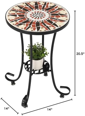 VINGLI Mosaic Outdoor Side Table, Accent Table, Ceramic Tile Top Black Iron - Image 3