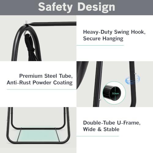 VECELO Hammock Chair with Stand, Sturdy & Rustproof Frame with Anti-Tip Base - Image 7