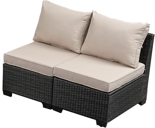 2 Piece Outdoor Wicker Armless Sofa, Patio Sectional Sofa Set by OutdoorPatioFurnitureSet