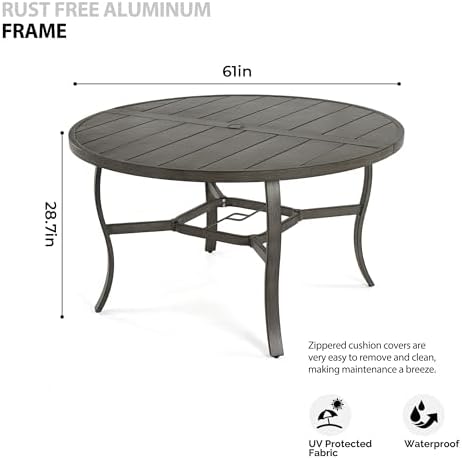 Round Outdoor Dining Table, 61-inch Aluminum Patio Table - Image 3