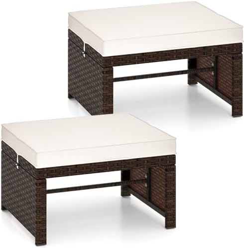 HAPPYGRILL Patio Ottomans Set of 2, PE Rattan Footstools by HAPPYGRILL