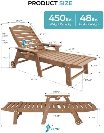 Ciokea Outdoor Chaise Lounge Chair, HDPE Patio Lounge Chair - Image 2