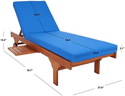 SAFAVIEH Outdoor Newport Wood Chaise Lounge, 28.8" Natural/Blue PAT7022K - Image 5