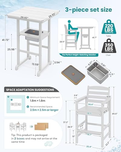 SERWALL 3 Pieces Outdoor Bar Chairs Table - Image 5