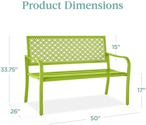 Best Choice Products Outdoor Bench 2-Person Metal Steel Benches Furniture - Image 2