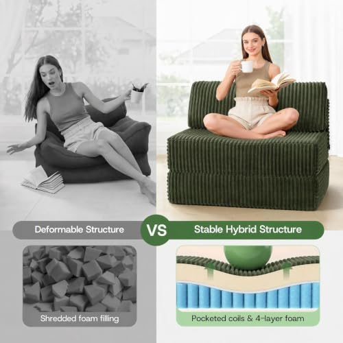 Folding Sofa Bed Convertible 4 in 1 Sleeper Chair Green Twin XL - Image 3