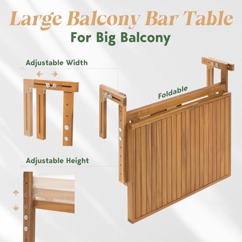 FSC Acacia Wood Folding Railing Bar Table, Adjustable, 27.56" × 23.44" - Image 3